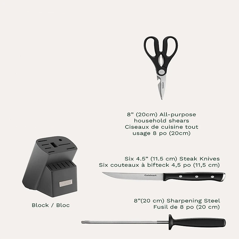 Cuisinart Triple Stainless Steel Rivet Knife Block Set, 15 Pieces