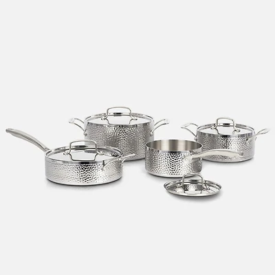 Cuisinart Vintage Hand Hammered Try-Ply Stainless Steel Cookware Set, 8 Pieces