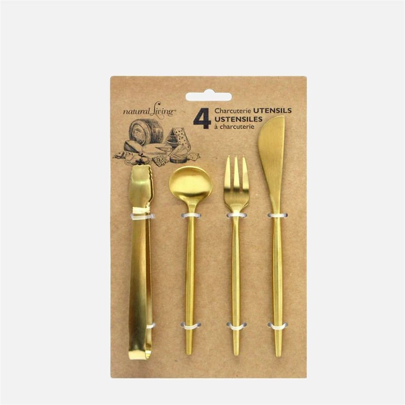 Natural Living Charcuterie Utensils, Set of 4 - Gold