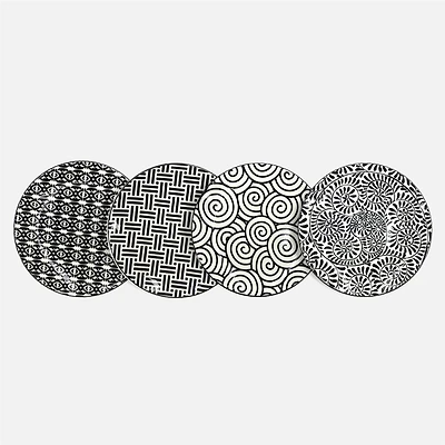 BIA Assiettes d'entrée noires et blanches, ensemble de 4 