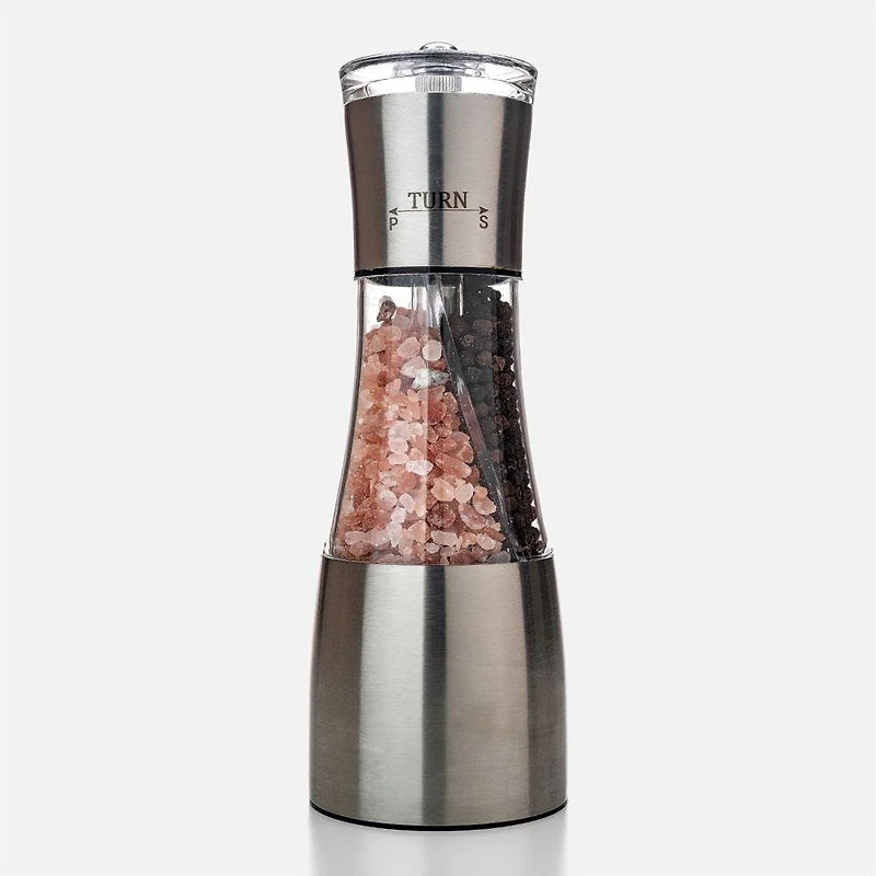 The PorterStainless Steel Grinder Dark Pink Himalayan Salt and Black Peppercorns 