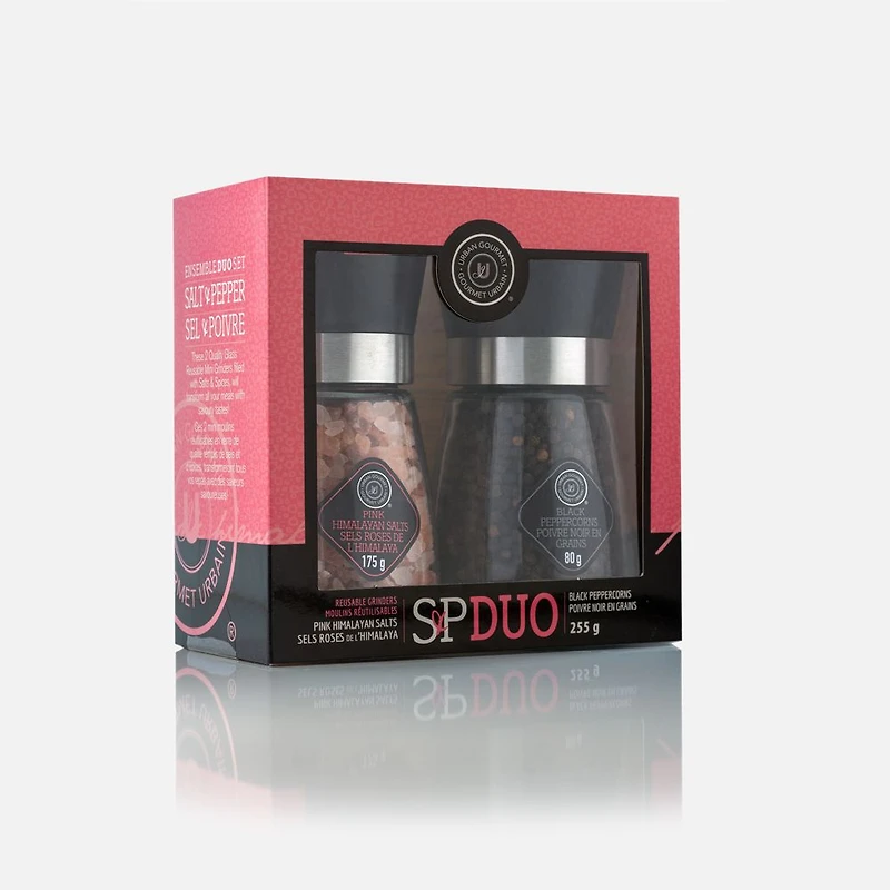 Urban Gourmet Dark Pink Himalayan Salt & Black Peppercorns, Classic Duo Set