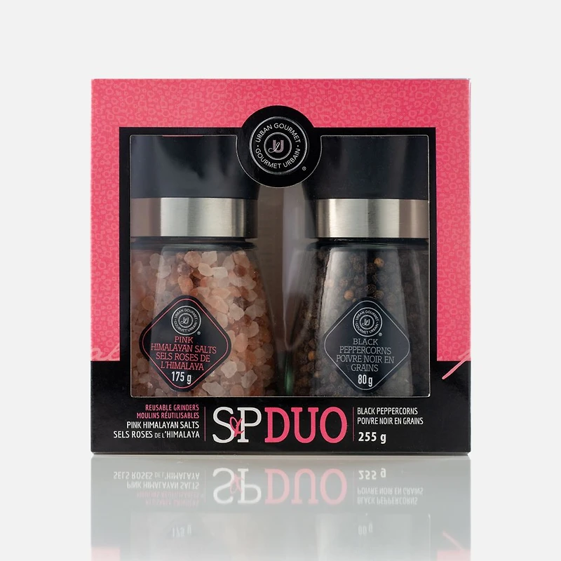 Urban Gourmet Dark Pink Himalayan Salt & Black Peppercorns, Classic Duo Set