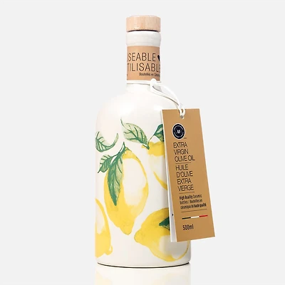 Extra Virgin Olive Oil in Lemon Ceramic Bottle - 8", 400ml