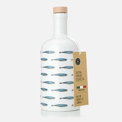 Extra Virgin Olive Oil in Ceramic Bottle Small Fish - 400ml, 8"