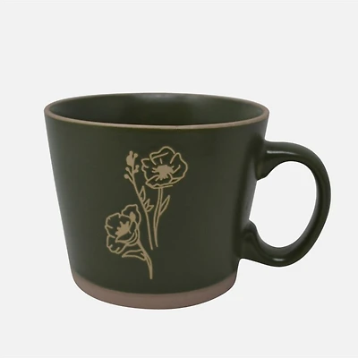 Conical Mug with Flowers, 550 ml - Green
