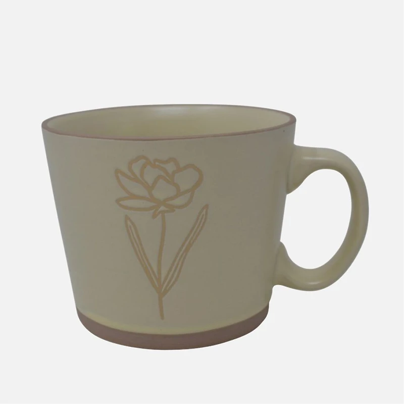 Conical Mug with Flowers, 550 ml - Cream