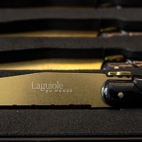 Set of 4 Gold on Black Laguiole Du Monde Designer Steak Knives