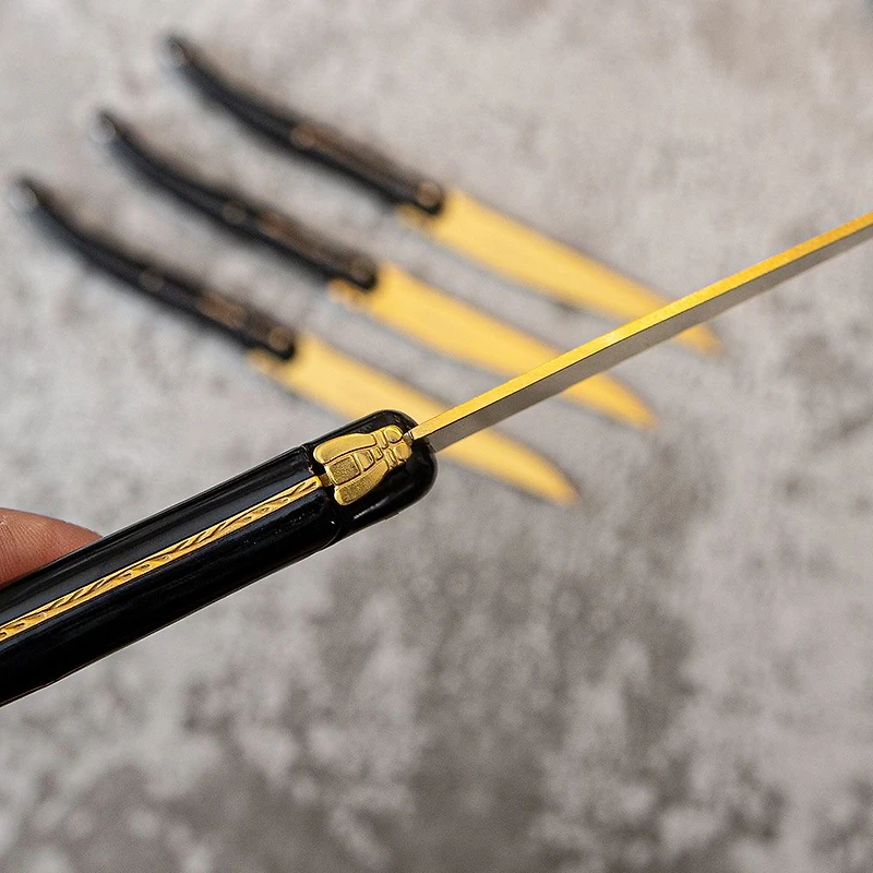 Set of 4 Gold on Black Laguiole Du Monde Designer Steak Knives