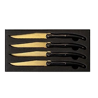 Set of 4 Gold on Black Laguiole Du Monde Designer Steak Knives