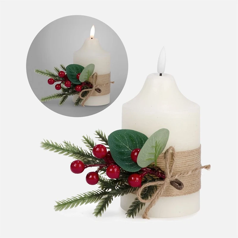 LEd Candle with Red Berry Pine