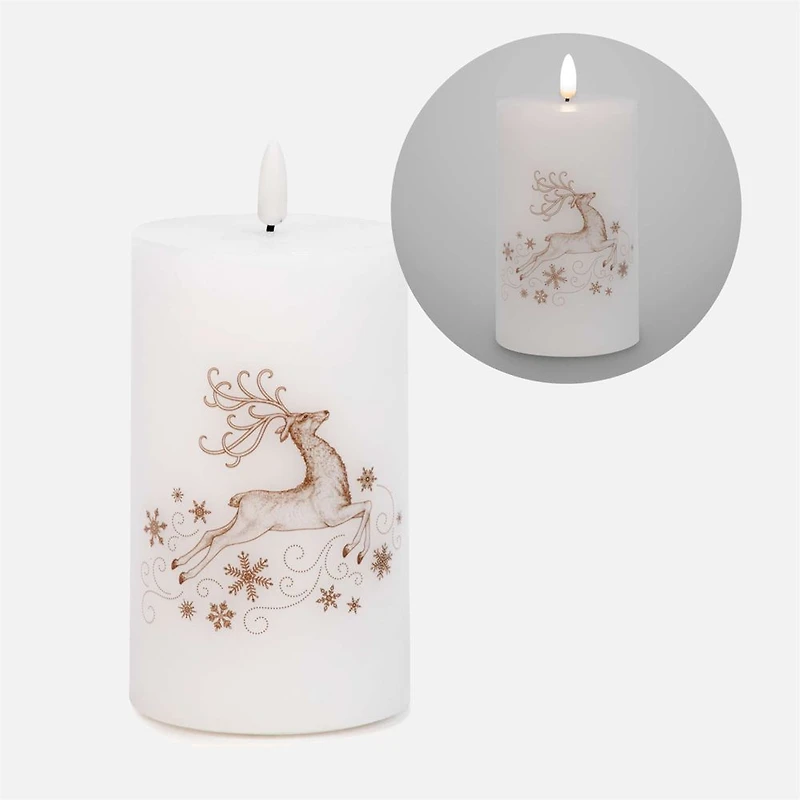 LED Candle with Golden Reindeer Motif