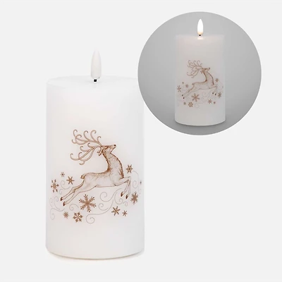 LED Candle with Golden Reindeer Motif