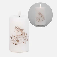 LED Candle with Golden Reindeer Motif