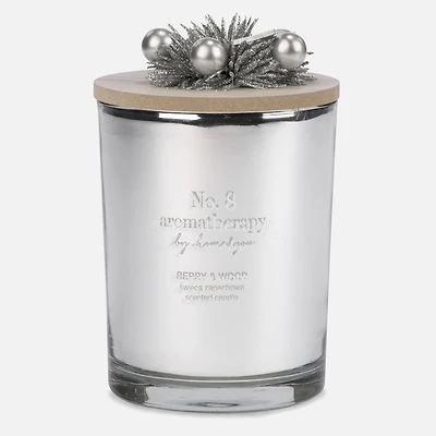 Bougie parfumée en verre avec couvercle à épingle - Baies et bois