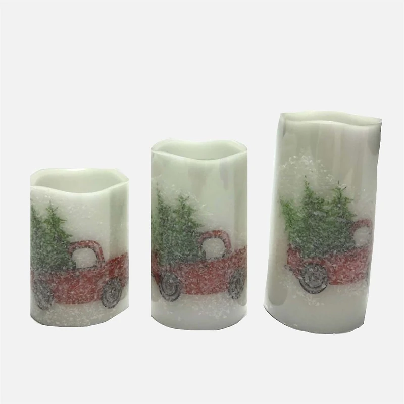 Set of 3 LED Red Truck Candles