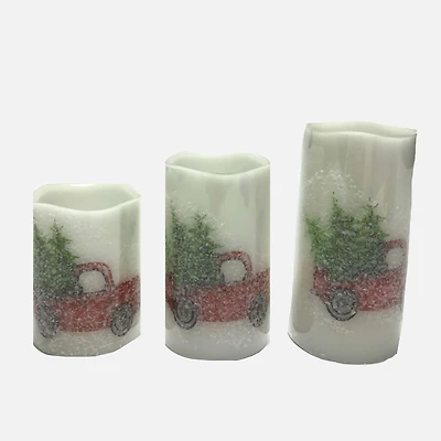 Set of 3 LED Red Truck Candles
