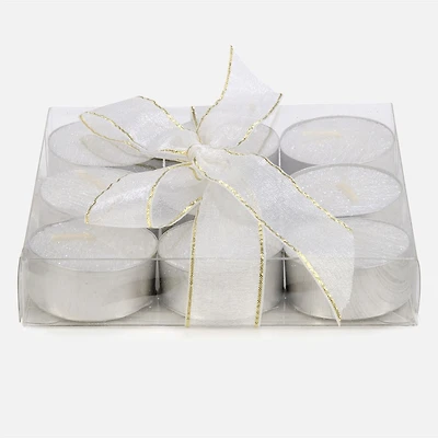 T-Light Candles, Set of 9 - Glitter White