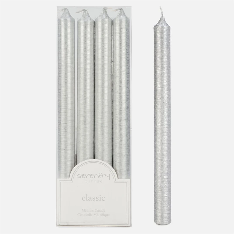 Dinner Candles, Set of 4 - Silver