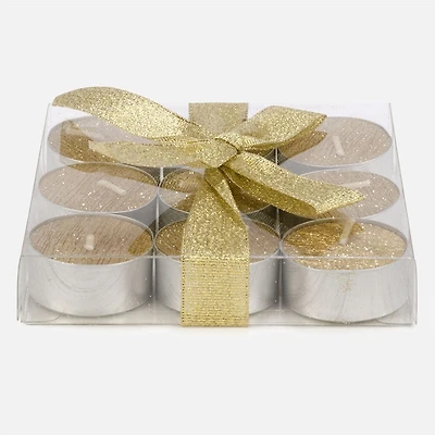 T-Light Candles Set of 9 - Glitter Gold