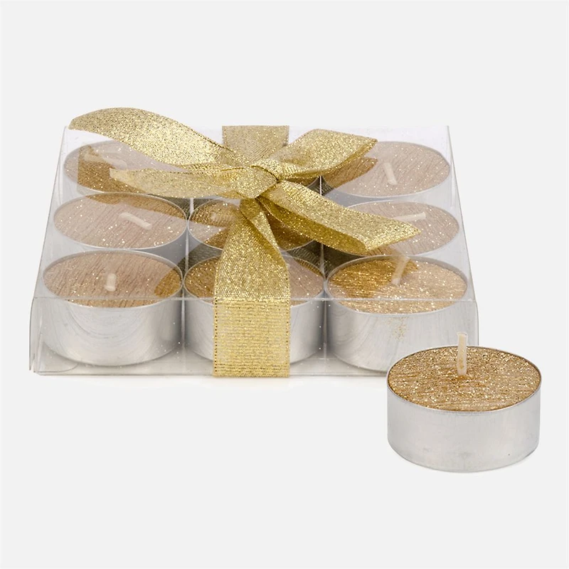 Ens de 9 bougies T-Lights - or scintillant