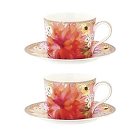 Set of 2 Dahlia Pink Cups & Saucers by Maxwell & Williams (240 ml)