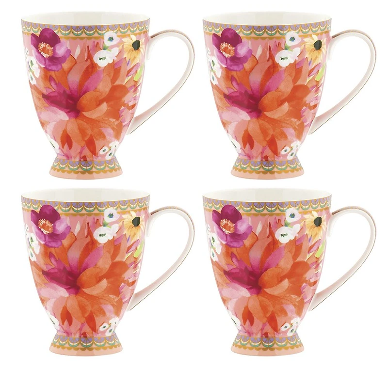 Set of 4 Dahlia Footed Pink Mugs by Maxwell & Williams (300 ml)