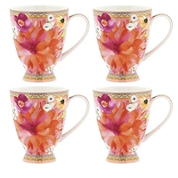 Set of 4 Dahlia Footed Pink Mugs by Maxwell & Williams (300 ml) 