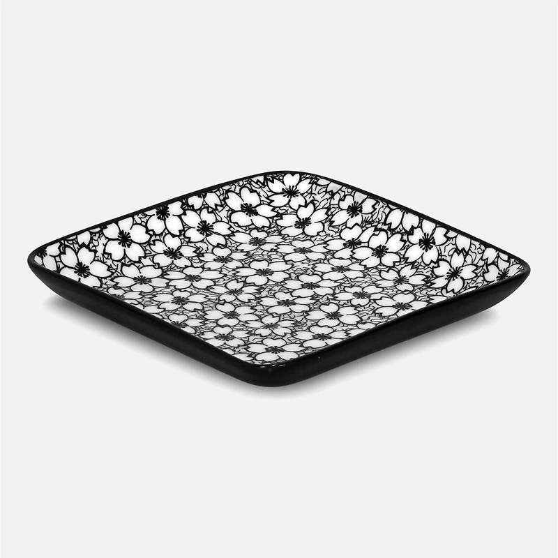 Brilliant Black Daisy Square Plate, 24x24cm