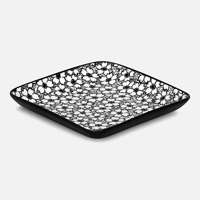 Brilliant Black Daisy Square Plate, 24x24cm