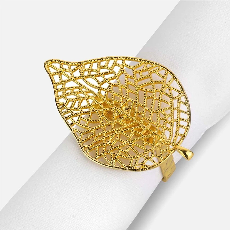 Set of 4 Feuille Napkin Rings - Gold
