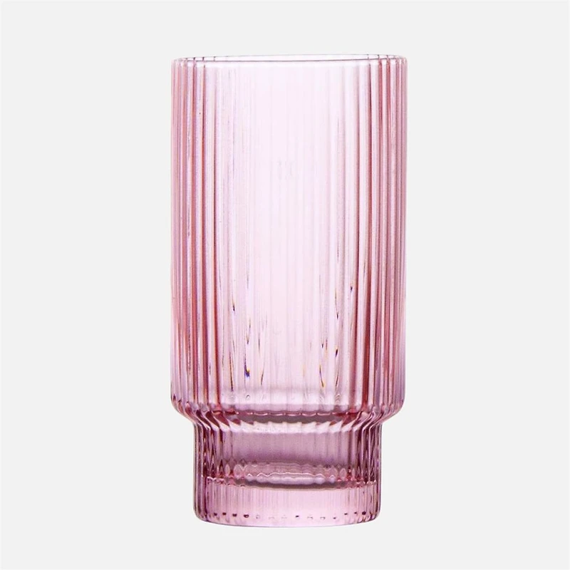 Brilliant Ribbed Highball Glasses, Set of 4 - Pink
