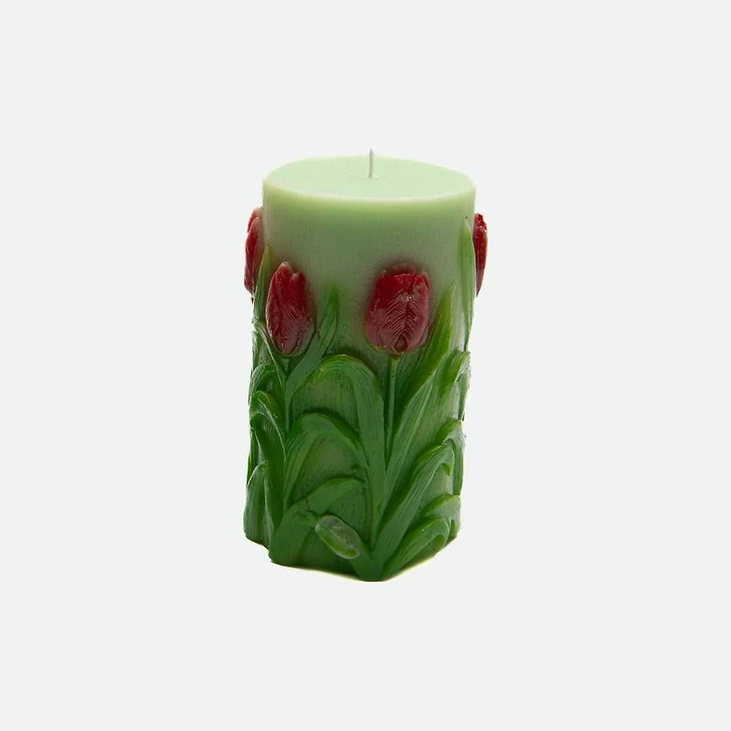 Bougie pilier en cire non parfumée en forme de tulipe gravée, grande - Assortie