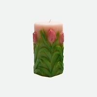 Bougie pilier en cire non parfumée en forme de tulipe gravée, grande - Assortie