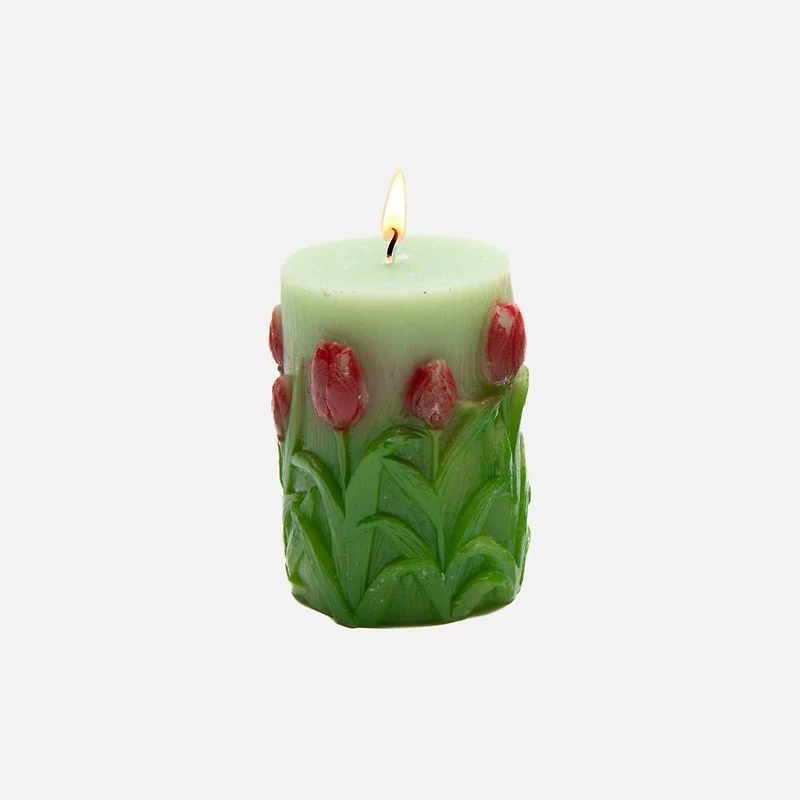 Bougie pilier non parfumée en forme de tulipes gravées, petite - Assortie