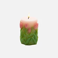 Bougie pilier non parfumée en forme de tulipes gravées, petite - Assortie