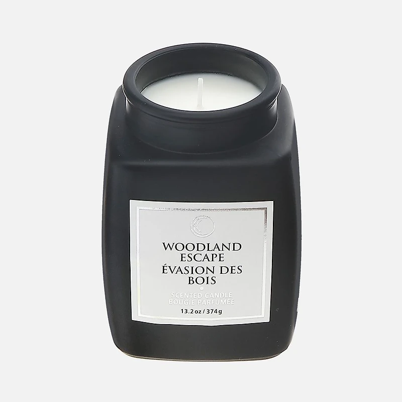 Bougie carrée parfumée de luxe avec couvercle, escapade en forêt - Noir