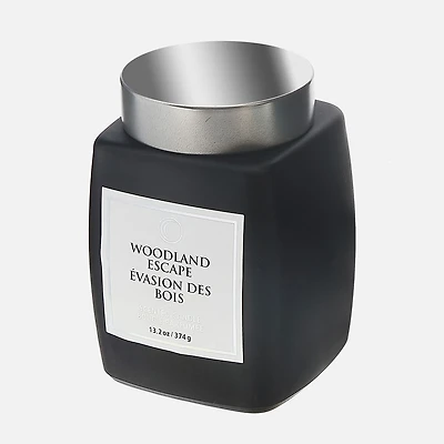 Bougie carrée parfumée de luxe avec couvercle, escapade en forêt - Noir