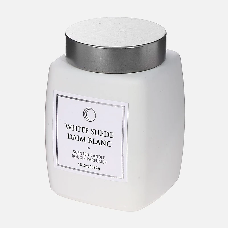 Bougie carrée parfumée de luxe avec couvercle, daim blanc - Blanc