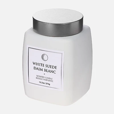 Bougie carrée parfumée de luxe avec couvercle, daim blanc - Blanc