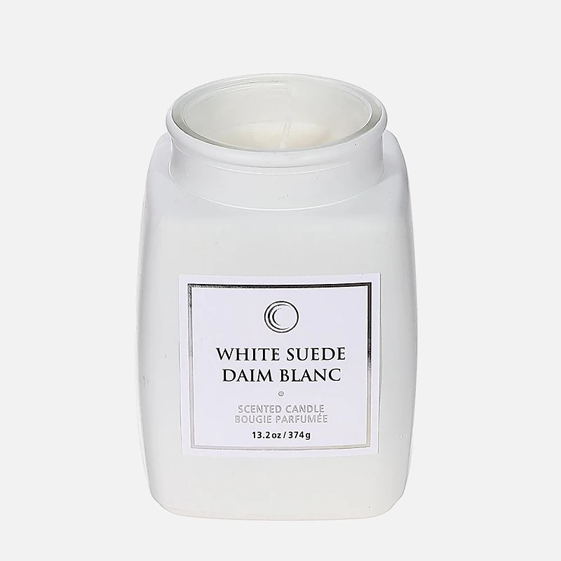 Bougie carrée parfumée de luxe avec couvercle, daim blanc - Blanc