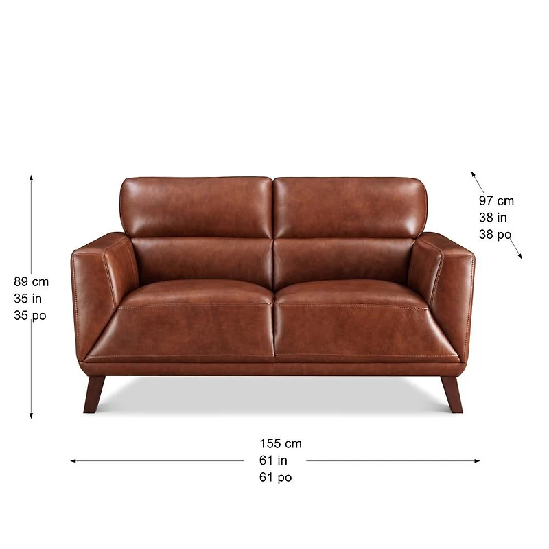 Jake Leather Loveseat - Brandy