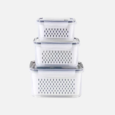 3 Pack Fridge Food Storage Container Set with Strainer