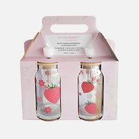 Strawberry Print Glasses With Straw, Set of 2 