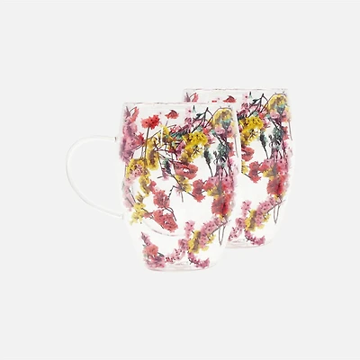 JS Gourmet Glass Cups with Flowers, Set of 2