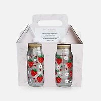 JS Gourmet Verres avec autocollants fraises, ensemble de 2