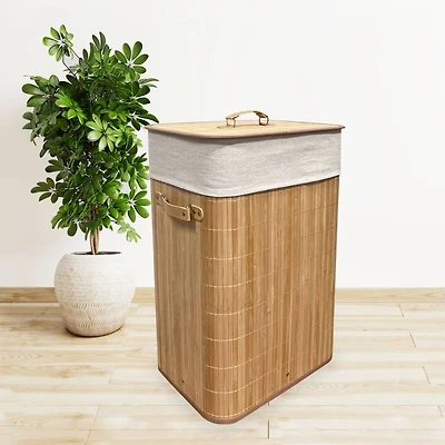 Collapsible Bamboo Cane Laundry Basket with Lid 