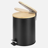 Black Step Bin with Slim Bamboo Lid Powder Coating Body, 5L