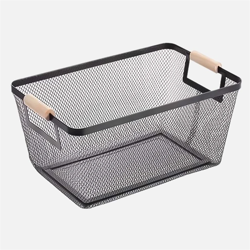 Powder Coated Iron Mesh Basket with Birch Handle