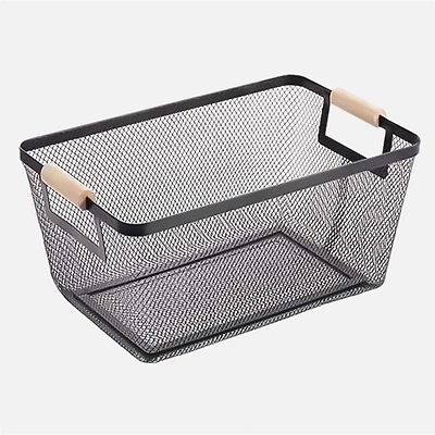 Powder Coated Iron Mesh Basket with Birch Handle